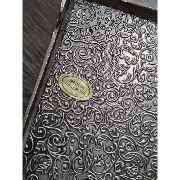 Vintage Ornate Silver-plated Jewelry Box Red Velvet Interior 9 x 4 x 2 Hong Kong - Picture 12 of 12